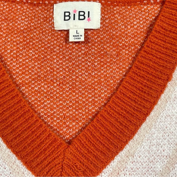 BiBi Women’s V-Neck Sweater in Orange and Cream Size L - Picture 9 of 10
